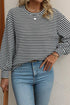 Stripe Round Neck Drop Shoulder Long Sleeve Top
